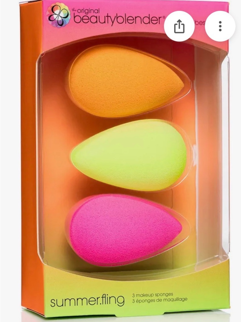 NIB BeautyBlender Summer Fling Set of 3 Sponges - Pink, Lime, Orange